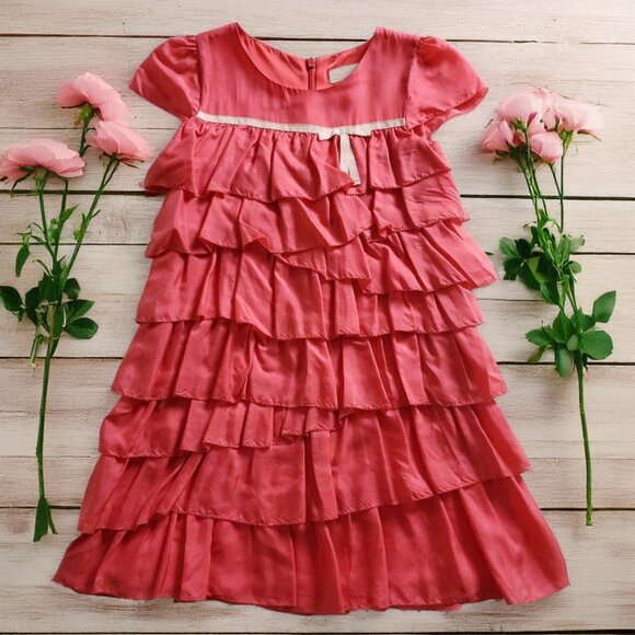 Mini Boden Other - Mini Boden Pink Ruffled Silk Dress Size 7-8 Girls
